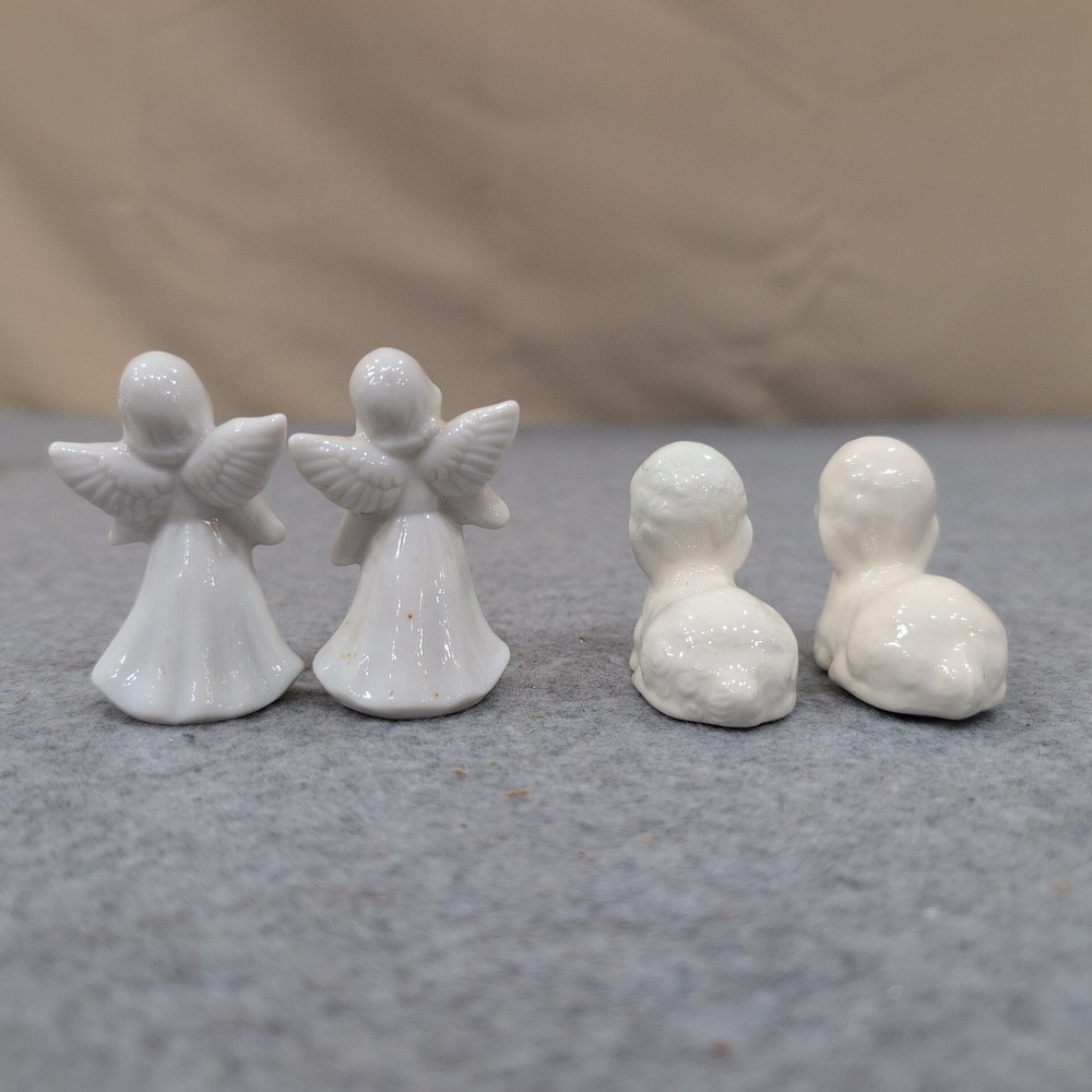 Vintage White Ceramic Miniature Angel and Lamb Nativity Figurines Set of 4 - Picture 3 of 4